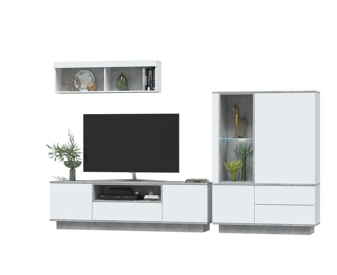 Набор мебели для жилой комнаты Интерлиния Quartz-6 (Гостиная-6) белый платинум/бетон