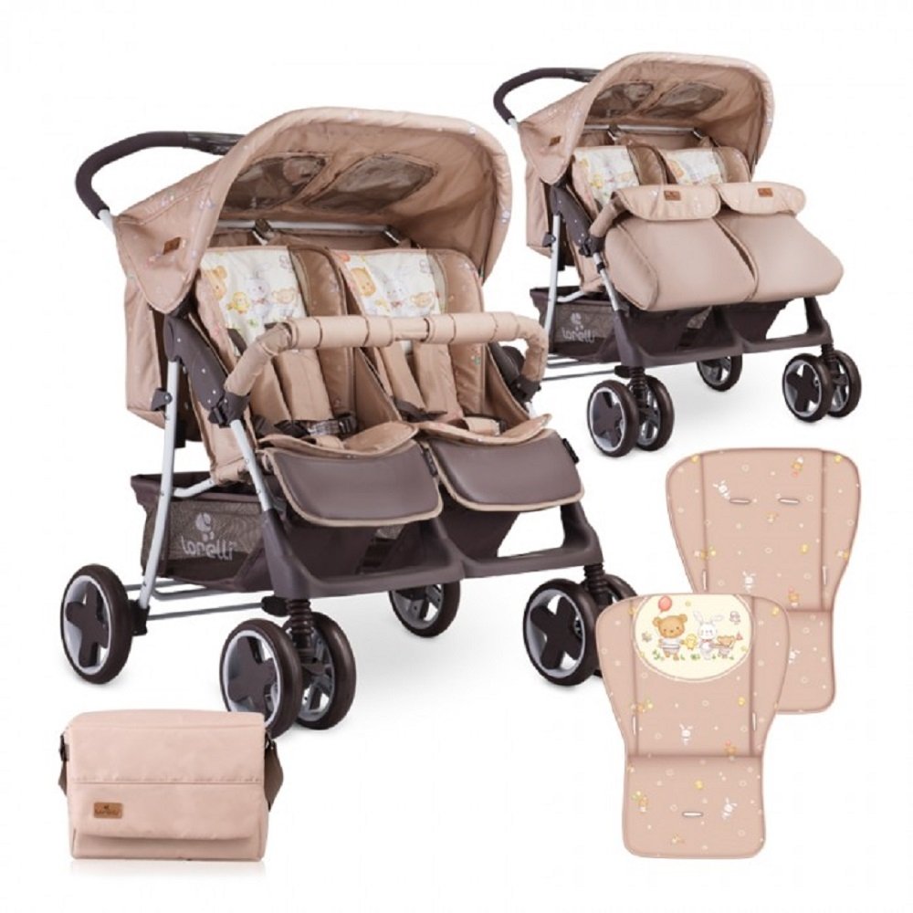 

Детская прогулочная коляска для двойни Lorelli Twin Beige Bear Party, Twin Beige Bear Party