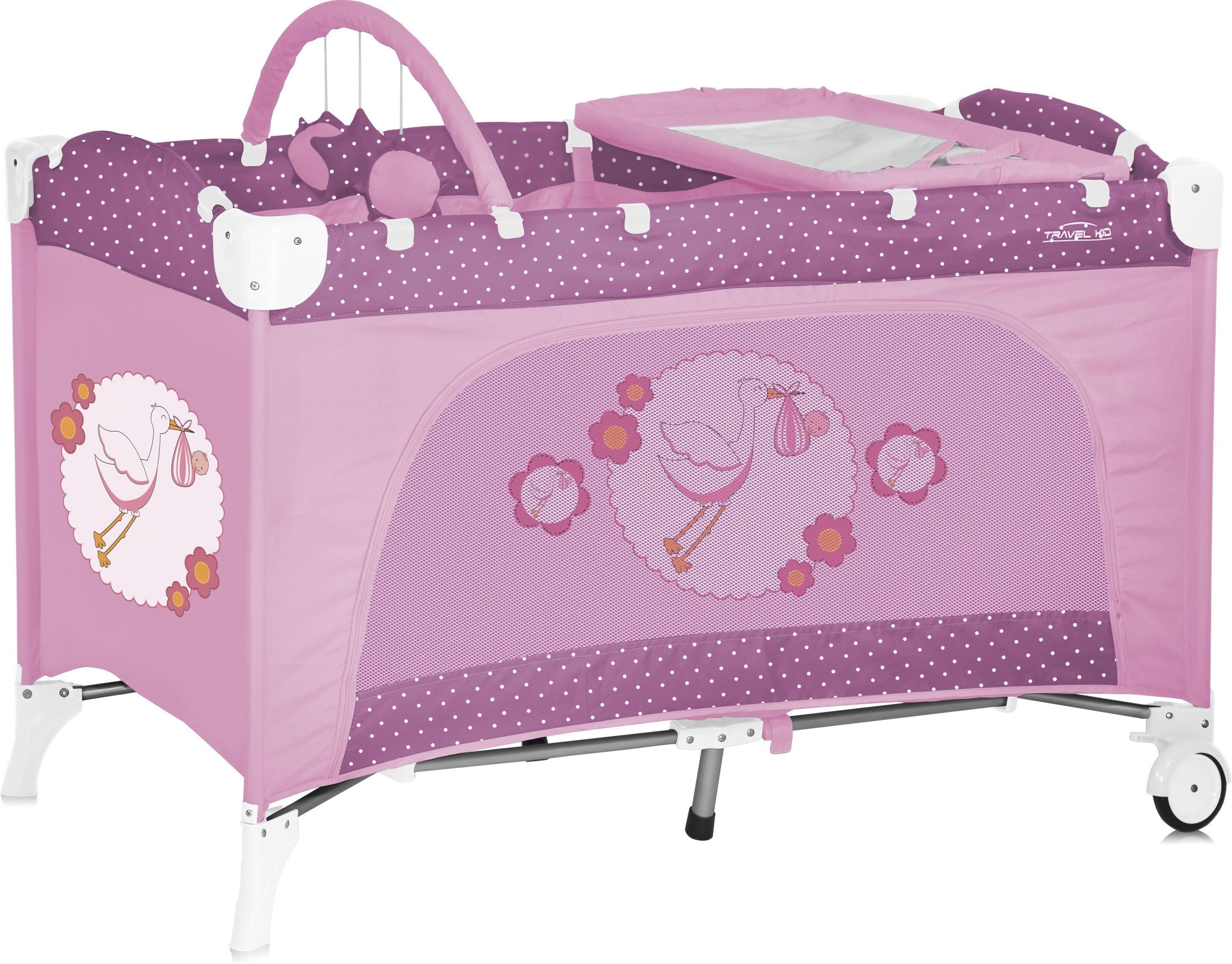 

манеж-кровать Lorelli Travel Kid 2 Rose Stork 10080221536 розовый, с рисунком, Travel Kid 2 Rose Stork 10080221536 розовый, с рисунком