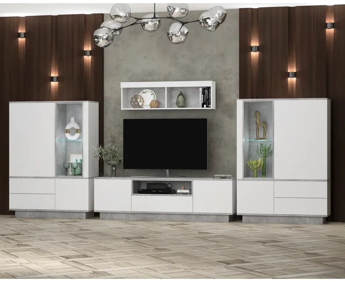 Набор мебели для жилой комнаты Интерлиния Quartz-5 Гостиная-5 белый платинум/бетон


Бетон