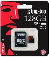 Карта памяти Kingston microSDXC 128GB UHS-I Class U3 + SD Adapter SDCA3/128GB