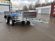 Прицеп Кремень стандарт плюс двухосный 3,0*1,56А см с бортом 50 с тентом 100 см