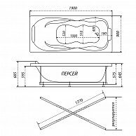 Ванна Triton Персей ЭКСТРА 1900 x 900 мм, в комплекте с каркасом, сифоном (Щ000001101)