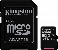 Карта памяти Kingston 128GB microSDXC Class 10 UHS-I + SD Adapter SDC10G2/128GB