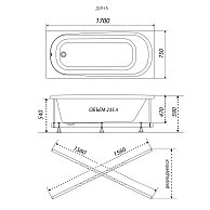 Ванна гидромассажная Triton Дина 170 NEW 1700х750 мм, Стандарт, Flat металл.(+гидро+спина+кран переключатель) (Щ000001404)