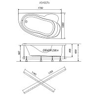 Ванна гидромассажная Triton Изабель левая ЭКСТРА 1700 x 1000 Flat металл.(+гидро) (Щ000001402)