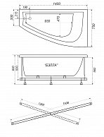 Ванна Triton Бэлла-правая ЭКСТРА 1400 x 760 мм, в комплекте с каркасом, сифоном (Щ000001041)