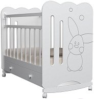 Детская кроватка  VDK  Sweet Rabbit  колесо-качалка и ящик (белый)