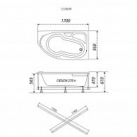 Ванна гидромассажная Triton София -левая 170x95 Стандарт, Flat металл.(+гидро+спина+кран переключатель) (Щ000002120)