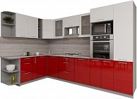 Готовая кухня Интерлиния Мила Gloss 1.88x3.2 левая (белый/красный)