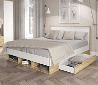 Двуспальная кровать Интерлиния SC-К160 160x200 дуб золотой/белый платинум