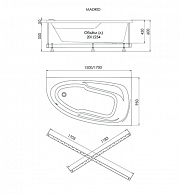 Ванна 1AcReal Мадрид-правая 1500 x 950 мм, в комплекте с каркасом, экраном и сифоном (Щ0000010173)